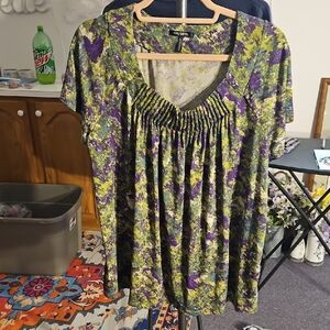 City Streets Purple and Green Smocked Blouse